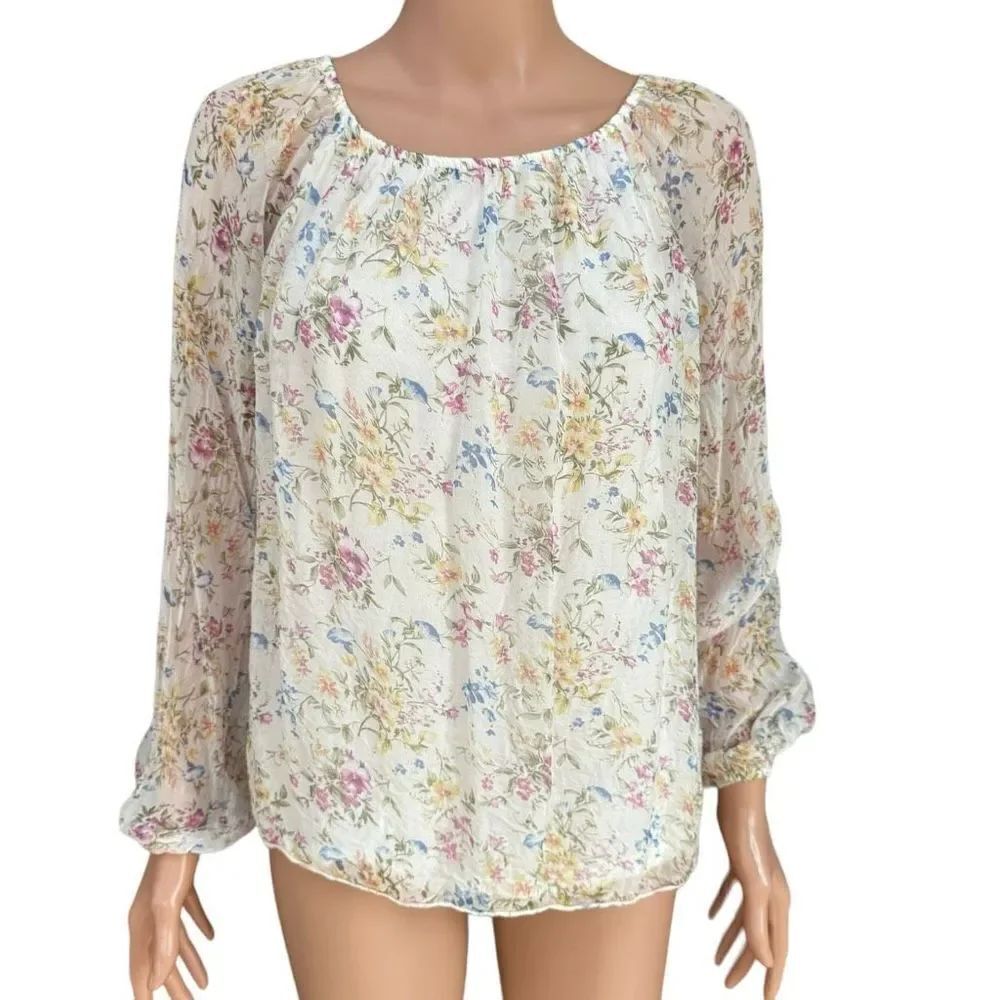Viola Borghi Women floral Blouse Top Silk Long Sleeve size M lined